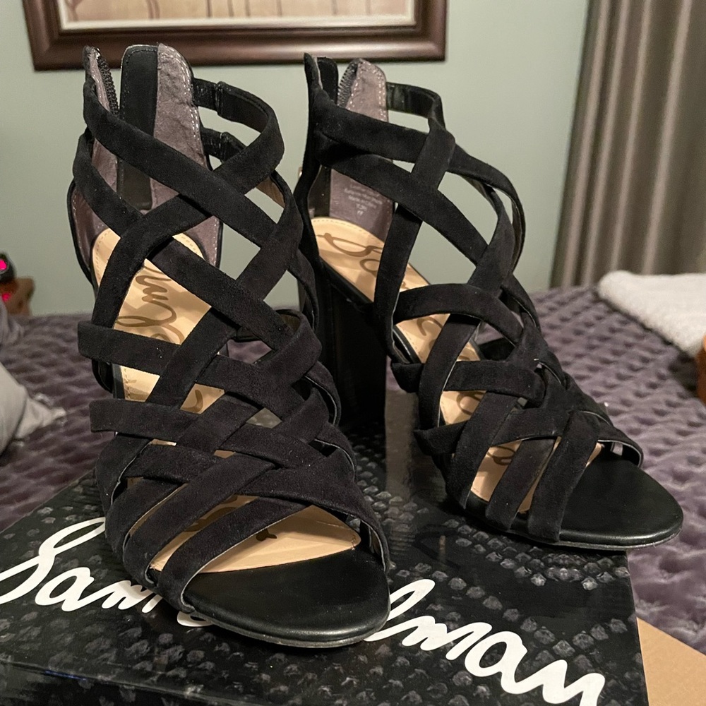NEW Sam Edelman Yori Black Suede Strappy Heels - Size 8